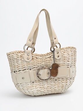 NEW Sun & Sand Woven Straw & Faux Leather Boho Chic Top-Handle Bag